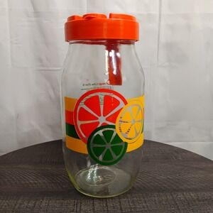 Vintage Carlton 2L‎ Glass Pitcher USA Citrus Theme w/ Orange Lid & Recipes Retro